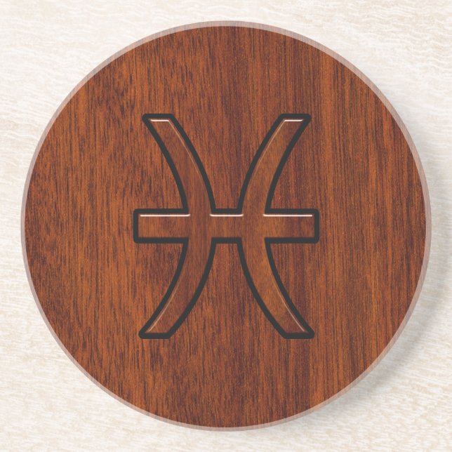 Dessous De Verre En Grès Pisces Zodiac Connexion en bois acajou (Devant)