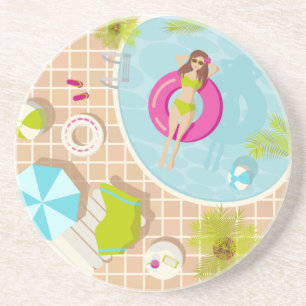 Dessous De Verre En Grès Piscine fille en bikini plage d'été