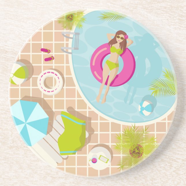 Dessous De Verre En Grès Piscine fille en bikini plage d'été (Devant)
