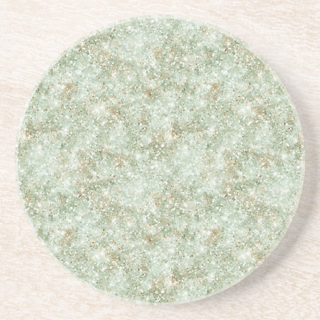 Dessous De Verre En Grès Pistachio Green Glitzy Faux Glitter (Devant)