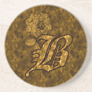 Dessous De Verre En Grès Pivoine dorée élégant monogramme initial B