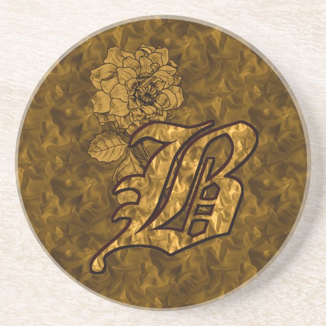 Dessous De Verre En Grès Pivoine dorée élégant monogramme initial B (Devant)