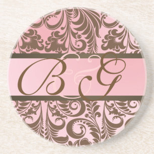 Dessous De Verre En Grès PixDezines Bellissimo Damask, Mariage Monogramme