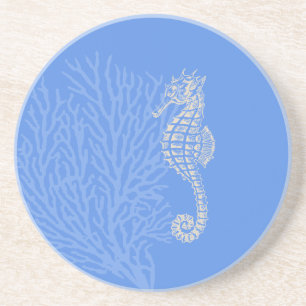 Dessous De Verre En Grès PixDezines Coral+Seahorse/naturel+bleu