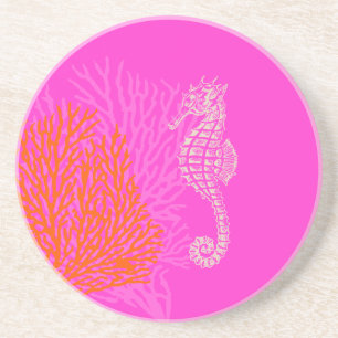 Dessous De Verre En Grès PixDezines Coral+Seahorse/naturel+rose chaud