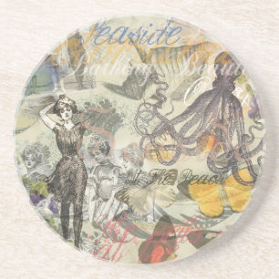 Dessous De Verre En Grès Plage du poulpe Antique Steampunk côtier