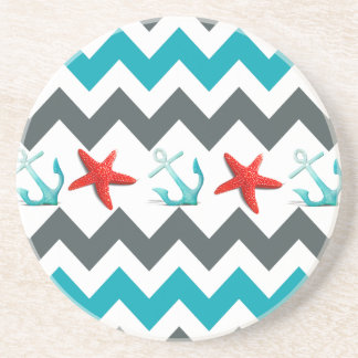 Dessous De Verre En Grès Plage nautique thème Chevron Ancres Starfish