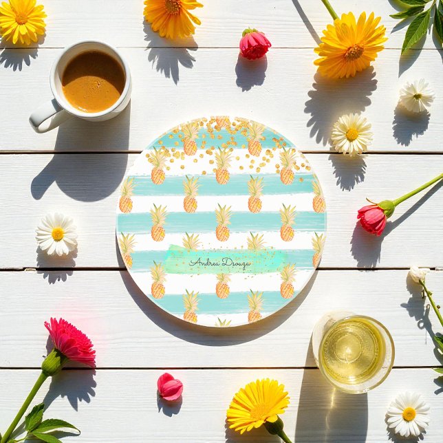 Dessous De Verre En Grès Plage Tropicale Turquoise Jaune (Créateur téléchargé)