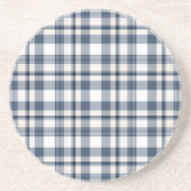 Dessous De Verre En Grès Plaid blanc bleu 1 (Devant)