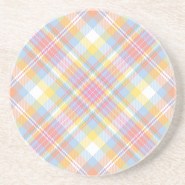 Dessous De Verre En Grès Plaid en pastel de rayure (Devant)