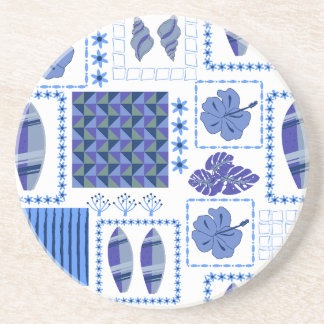 Dessous De Verre En Grès Planche de surf tropicale bleue motif hibiscus