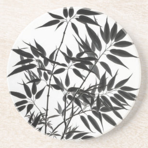 Dessous De Verre En Grès Plante en bambou noir et blanc
