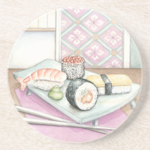 Dessous De Verre En Grès Plaque de sushi assorté avec baguettes