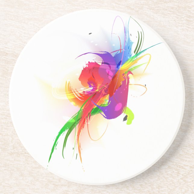 Dessous De Verre En Grès Plaques de peinture Abstraites Rainbow Lorikeet (Devant)