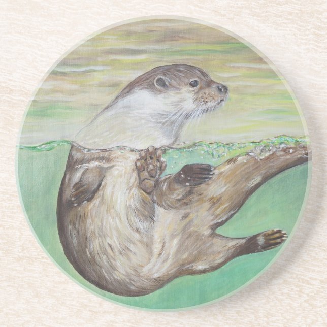 Dessous De Verre En Grès Playful River Otter Painting (Devant)