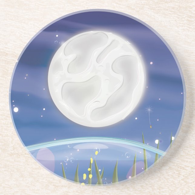 Dessous De Verre En Grès Pleine Lune sur l'Étang (Devant)