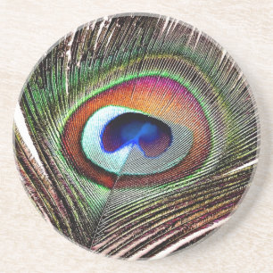 Dessous De Verre En Grès Plume colorée de paon en cuivre