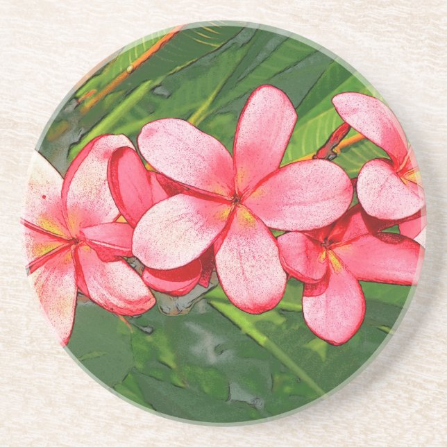 Dessous De Verre En Grès Plumerias rose (Devant)