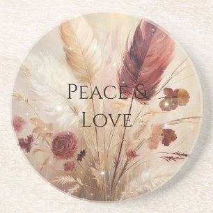 Dessous De Verre En Grès Plumes de Boho à crème rouge Floral