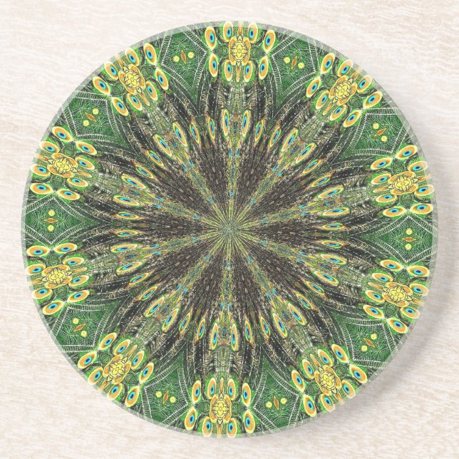 Dessous De Verre En Grès Plumes de paon Kaleidoscope 2 (Devant)