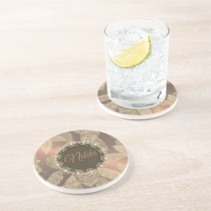 Dessous De Verre En Grès Plumes d'or sur Rose d'or personnalisé