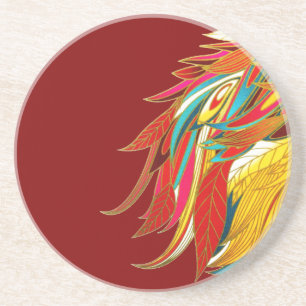 Dessous De Verre En Grès Plumes tribales exotiques colorées rouges