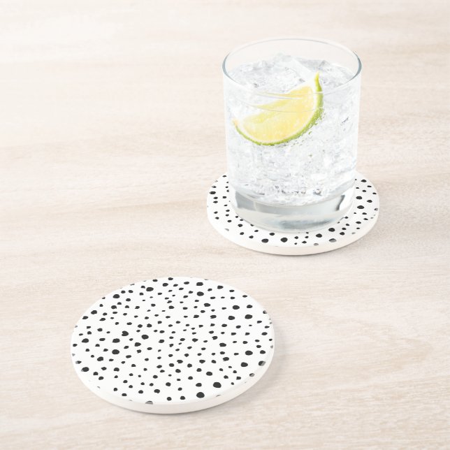 Dessous De Verre En Grès Points dalmatiens, Points dalmatiens, Noir et Blan (Côté)
