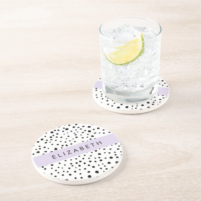 Dessous De Verre En Grès Points dalmatiens, Spots, Noir et Blanc, Votre nom (Côté)