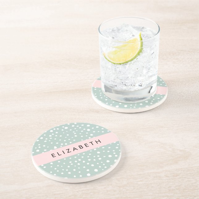 Dessous De Verre En Grès Points Dalmatiens verts, Spots, Votre Nom (Côté)