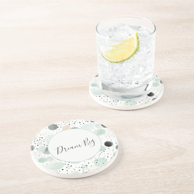 Dessous De Verre En Grès Points de Crème Noire Menthe Fantaisie   (Côté)