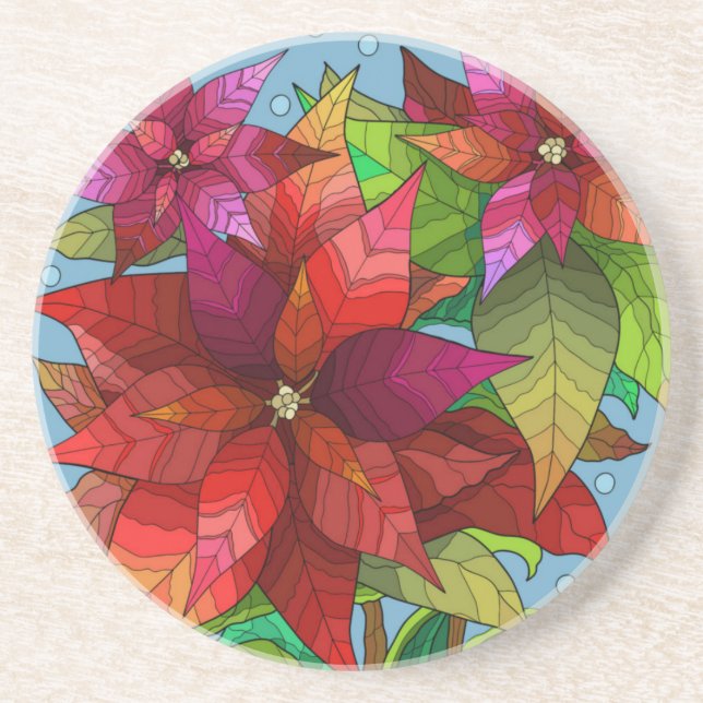 Dessous De Verre En Grès Pointsettia peinte; joli Noël (Devant)