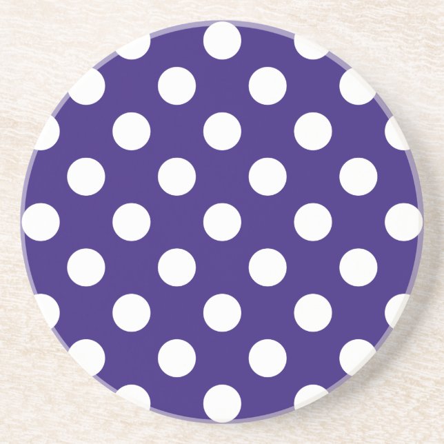 Dessous De Verre En Grès Pois blancs sur bleu foncé (Devant)