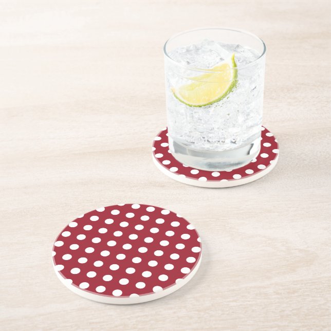 Dessous De Verre En Grès Pois blancs sur Crimson Red (Côté)
