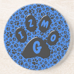 Dessous De Verre En Grès Pois de chien noir et blanc Pointe Polka sur le bl