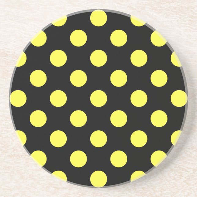 Dessous De Verre En Grès Pois jaunes sur fond noir (Devant)