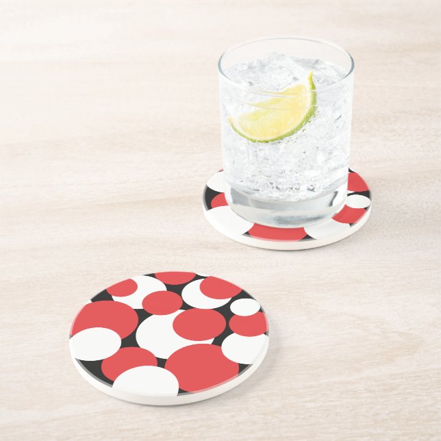 Dessous De Verre En Grès Pois noirs, blancs et rouges (Côté)