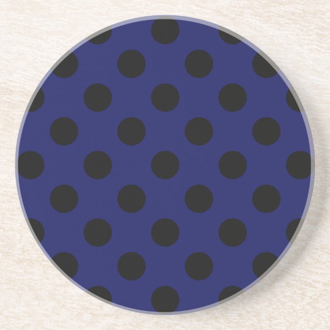 Dessous De Verre En Grès Pois noirs sur bleu marine (Devant)