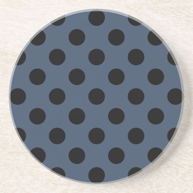 Dessous De Verre En Grès Pois noirs sur gris-bleu (Devant)