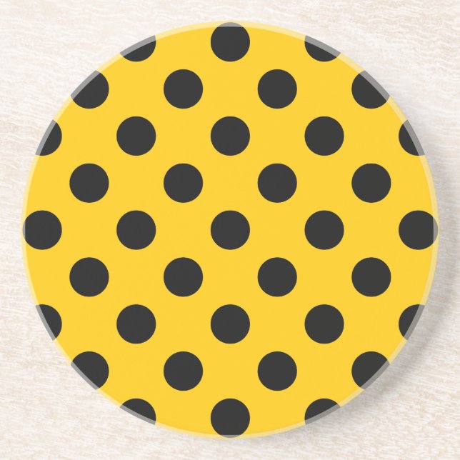 Dessous De Verre En Grès Pois noirs sur jaune (Devant)