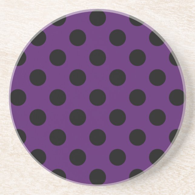 Dessous De Verre En Grès Pois noirs sur prune violette (Devant)