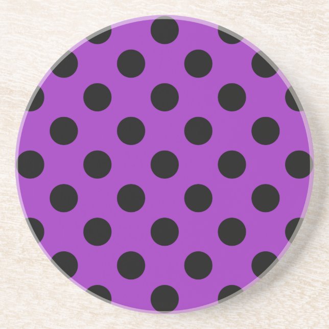 Dessous De Verre En Grès Pois noirs sur violet (Devant)