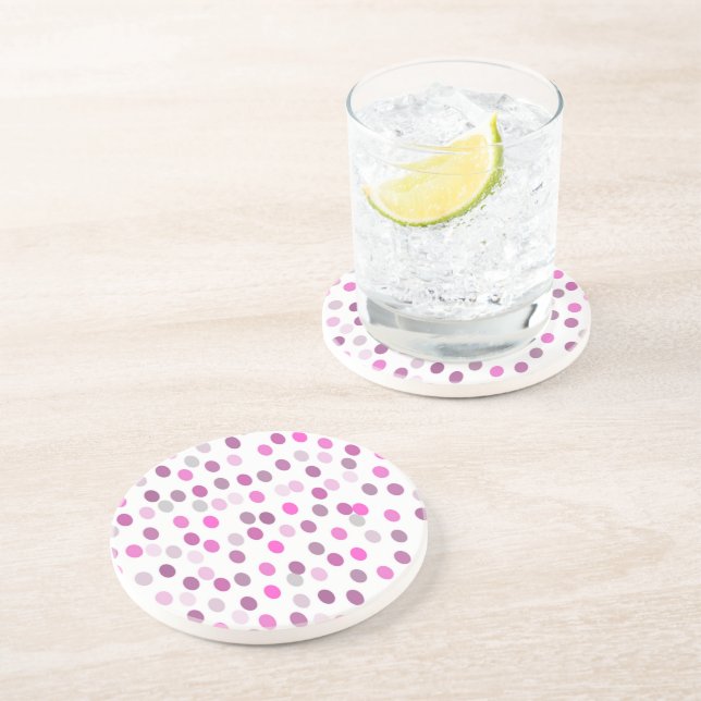 Dessous De Verre En Grès Pois rose classique sur blanc (Côté)