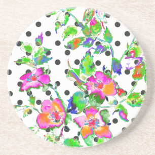 Dessous De Verre En Grès Pois rose vintage noir et blanc