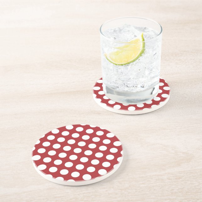 Dessous De Verre En Grès Pois rouges, Motif à points polka, points, pointil (Côté)