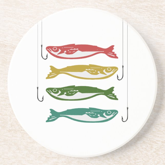 Dessous De Verre En Grès Poisson couleur avec crochets de poisson (Devant)