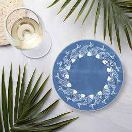 Dessous De Verre En Grès Poisson en bleu et blanc