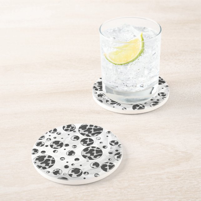 Dessous De Verre En Grès Polka Dot Vache noir et blanc (Côté)