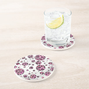 Dessous De Verre En Grès Polka Leopard Pot noir et rose chaud