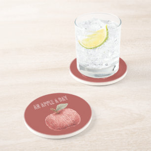 Dessous De Verre En Grès Pomme Rouge Tricot Faux Fruit Quotidien