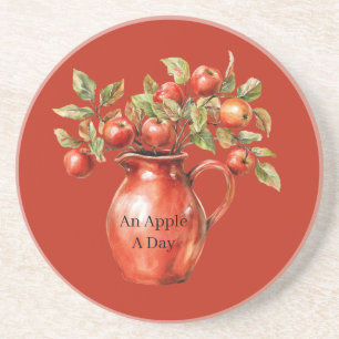 Dessous De Verre En Grès Pommes de Vase Rouge